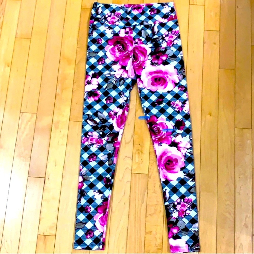 Lularoe Floral Checkered Leggings